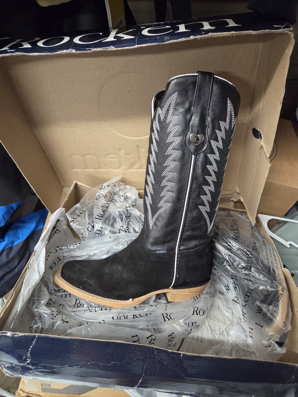 Rockem Black Suede Western Boots